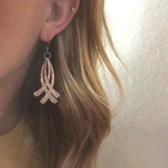 Sterling Silver Hand Hammered Dangling Earrings - Picture 2 of 4